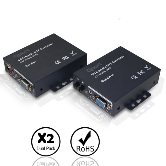 Qport Q-VEX200 VGA Extender 200 Metre CAT6 2'li Paket - VGA Görüntü Uzatma Seti, RJ45 Üzerinden Aktarım