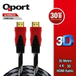 Qport Q-HDMI30 30 Metre HDMI 1.4 Kablo - 4K ve 3D Destekli, Altın Uçlu, Parazit Önleyici Görüntü ve Ses Kablosu