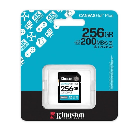 Kingston 256GB Canvas Go Plus SDXC (SDG4/256GB) - 200MB/s Okuma, 160MB/s Yazma, C10, UHS-I, U3, V30, 4K Video Kart