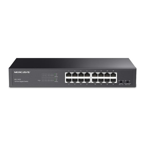Mercusys MS116GS 16 Port 10/100/1000Mbps Gigabit Switch - 1U 13 inç Rackmount Çelik Kasa, Fansız Sessiz Tasarım