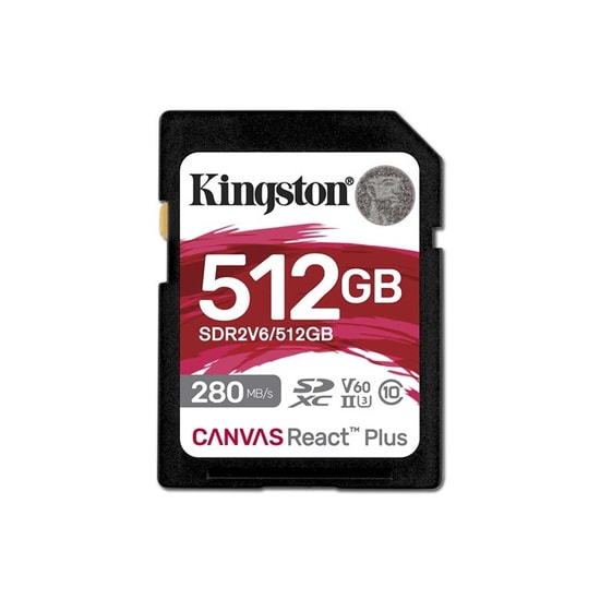 Kingston 512GB Canvas React Plus SDXC (SDR2V6/512GB) - 280MB/s Okuma, 150MB/s Yazma, UHS-II, U3, V60 Hafıza Kartı