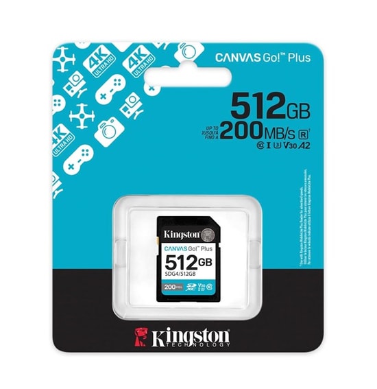 Kingston 512GB Canvas Go Plus SDXC (SDG4/512GB) - 200MB/s Okuma, 160MB/s Yazma, C10, UHS-I, U3, V30, 4K Kartı
