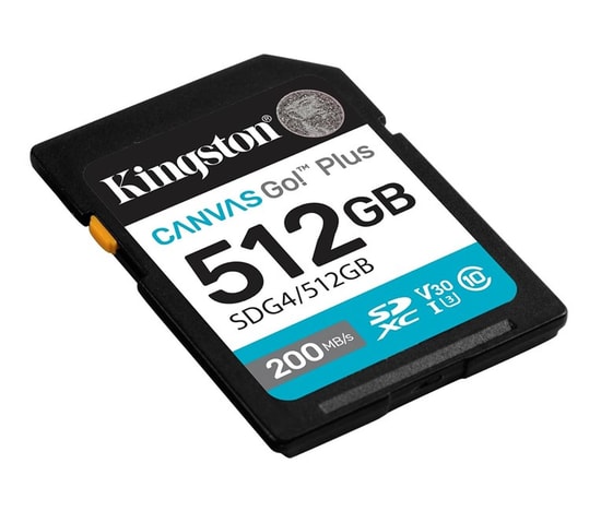 Kingston 512GB Canvas Go Plus SDXC (SDG4/512GB) - 200MB/s Okuma, 160MB/s Yazma, C10, UHS-I, U3, V30, 4K Kartı