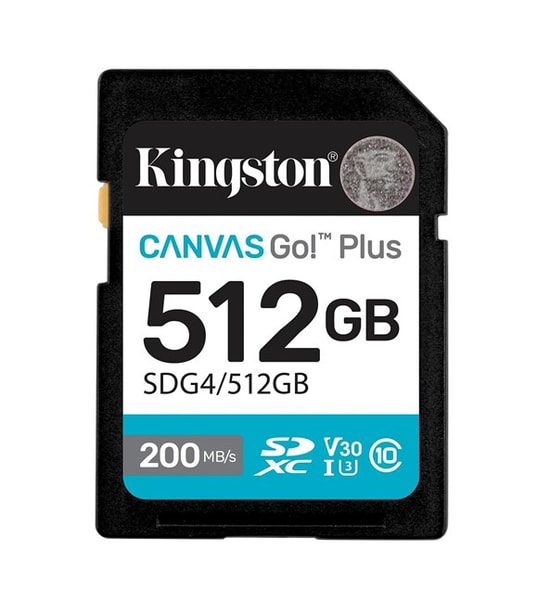 Kingston 512GB Canvas Go Plus SDXC (SDG4/512GB) - 200MB/s Okuma, 160MB/s Yazma, C10, UHS-I, U3, V30, 4K Kartı