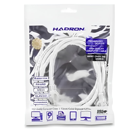 Hadron HDX5054 CAT6 Ethernet Kablosu 1.5 Metre Beyaz - 1000Mbps, RJ45 Konnektör, Plastik Yapı, Patch Kablo