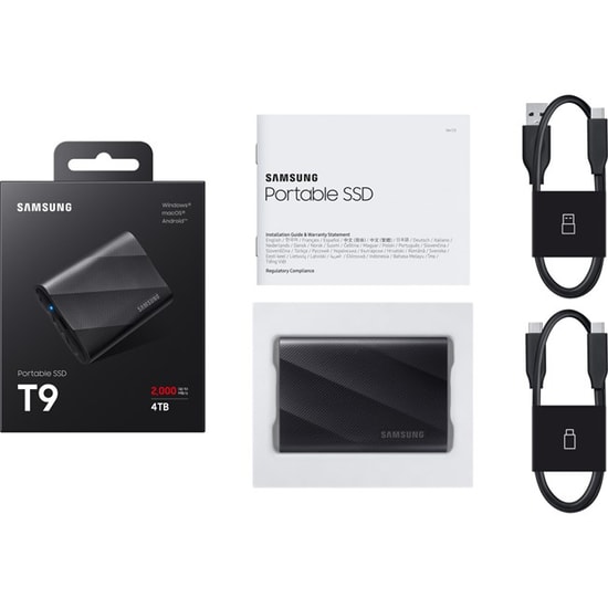 Samsung T9 4TB USB 3.2 Gen2x2 Siyah Taşınabilir SSD (MU-PG4T0B/WW) - 2000/2000MB/s, NAND, Şifreli, Darbeye Dayanıklı