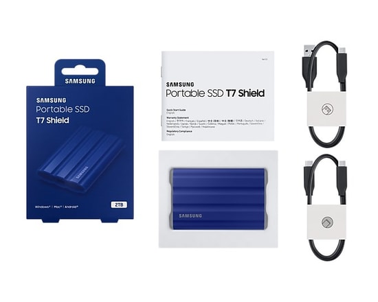 Samsung T7 Shield 2TB Mavi Taşınabilir SSD (MU-PE2T0R/WW) - USB 3.2 Gen 2, 1050/1000MB/s, IP65 Dayanıklı