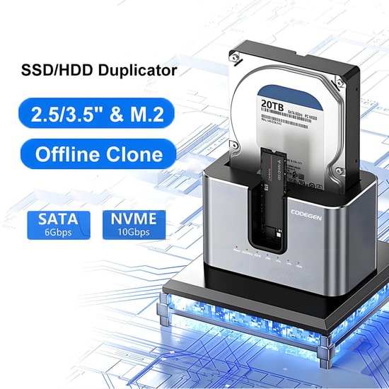 Codegen CDG-DOC-505 2.5"/3.5" SATA ve M.2 NVMe SSD Docking Station - Çevrimdışı Kopyalama, Disk Klonlama Ünitesi