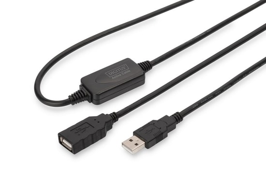 Digitus DA-73100-1 USB 2.0 10 Metre Siyah Uzatma Kablosu - USB A Erkek/Dişi, 480Mbps Veri Aktarımı, Tak Çalıştır