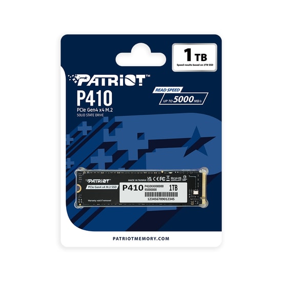 Patriot P410 1TB NVMe M.2 2280 SSD (P410P1TBM28H) - 5000/4500MB/s, PCIe Gen4x4, 320 TBW, NAND Katı Hal Sürücü
