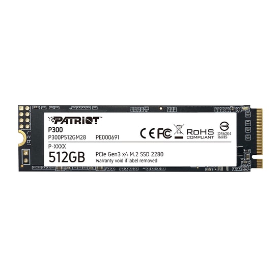 Patriot P300 512GB NVMe M.2 2280 SSD (P300P512GM28) - 1700/1100MB/s, PCIe Gen3x4, 240 TBW, Dahili Katı Hal Sürücü