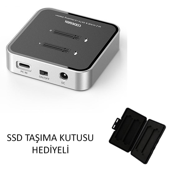 Codegen CDG-DOC-212 Çift M.2 NVMe SSD Dock İstasyonu - USB 3.1 Type-C, 10Gbps, Çift Disk Yuvalı, 0.2m Kablo