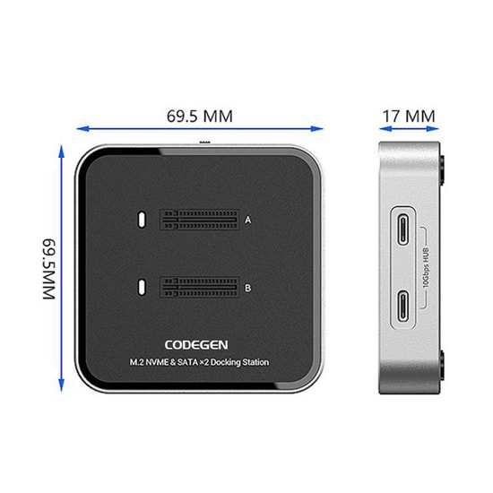 Codegen CDG-DOC-212 Çift M.2 NVMe SSD Dock İstasyonu - USB 3.1 Type-C, 10Gbps, Çift Disk Yuvalı, 0.2m Kablo