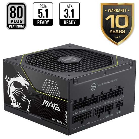 MSI MAG A1200PLS PCIE5 1200W 80+ Platinium Güç Kaynağı - ATX 3.1, PCIe 5.1 ve 12V-2x6 Bağlantılı Full Modüler PSU