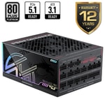 MSI MPG AI1300TS PCIE5.1 1300W 80+ Titanium Güç Kaynağı - ATX 3.1, PCIe 5.1, Çift 12V-2x6, Full Modüler PSU