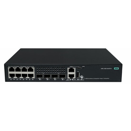 HP HPE Comware 2150 S6X57A 8 Port Gigabit PoE+ L3 Yönetilebilir Switch - 125W PoE+, 2 SFP, Rackmount Anahtar