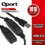 Qport Q-UZ3100-10MT 10 Metre USB 3.0 Uzatma Kablosu - Yüksek Hızlı Veri Aktarımı, Dayanıklı ve Esnek Yapı, Siyah