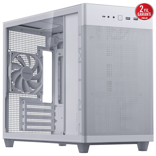 Asus PRIME-AP201-TG-BEYAZ Beyaz Micro-ATX Kasa - Temperli Cam, 1x120mm Fan, USB 3.2, Type-C, 360mm Radyatör Desteği