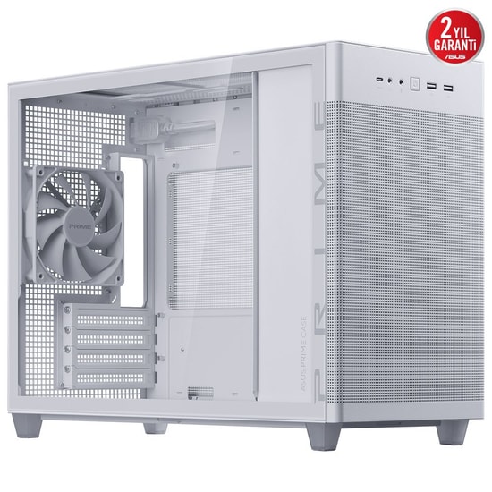 Asus PRIME-AP201-TG-BEYAZ Beyaz Micro-ATX Kasa - Temperli Cam, 1x120mm Fan, USB 3.2, Type-C, 360mm Radyatör Desteği