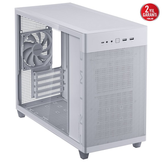 Asus PRIME-AP201-TG-BEYAZ Beyaz Micro-ATX Kasa - Temperli Cam, 1x120mm Fan, USB 3.2, Type-C, 360mm Radyatör Desteği