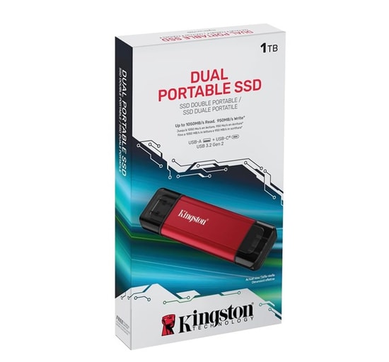 Kingston SPSD 1TB Dual USB-A/C Taşınabilir SSD (SPSD/1TB) - USB 3.2 Gen 2, 1050/950MB/s Hız, Kompakt Kırmızı Gövde