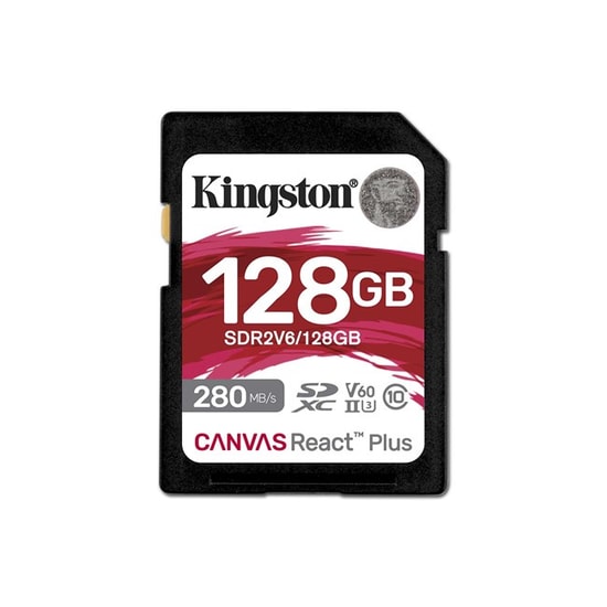 Kingston 128GB Canvas React Plus SDXC (SDR2V6/128GB) - 280MB/s Okuma, 100MB/s Yazma, UHS-II, U3, V60 Hafıza Kartı