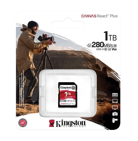 Kingston 1TB Canvas React Plus SDXC (SDR2V6/1TB) - 280MB/s Okuma, 150MB/s Yazma, UHS-II, U3, V60 Hafıza Kartı