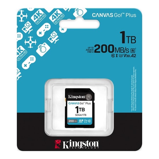 Kingston 1TB Canvas Go Plus SDXC (SDG4/1TB) - 200MB/s Okuma, 160MB/s Yazma, C10, UHS-I, U3, V30, 4K Video Kartı