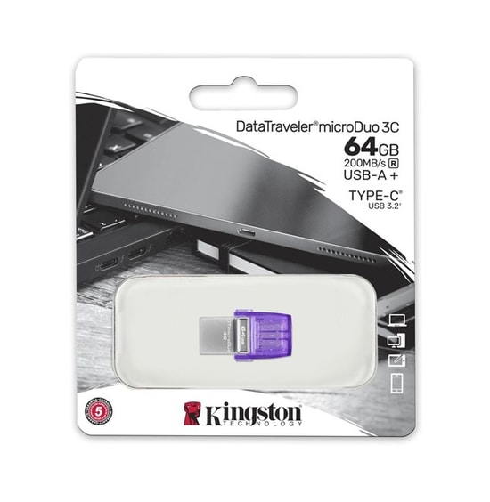 Kingston DataTraveler MicroDuo 3C 64GB USB 3.2 Gen 1 Flash Bellek (DTDUO3CG3/64GB) - 200MB/s Hız, Type-A & Type-C