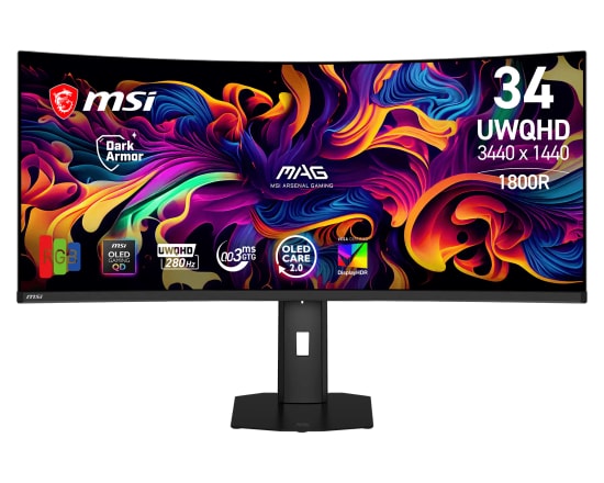 MSI MAG 341CQP QD-OLED X28 34" UWQHD 280Hz 0.03ms Curved Gaming Monitör - 3440x1440, 1800R, FreeSync Premium Pro