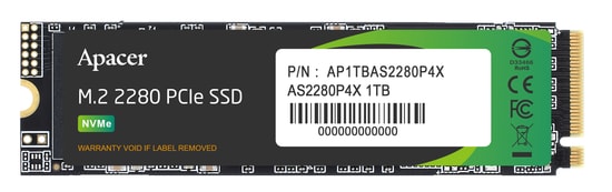 Apacer AS2280P4X 1TB NVMe M.2 SSD (AP1TBAS2280P4X-1) - 2100/1700MB/s, PCIe Gen3x4, 3D NAND, Dahili SSD Disk