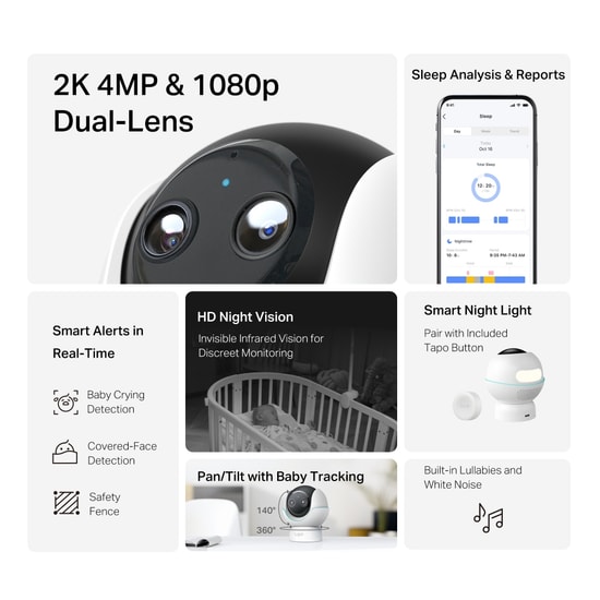 TP-Link Tapo C840 2K 4MP Çift Lensli Akıllı Bebek Kamerası - 360 Derece, Gece Görüşlü, IP Wi-Fi, Çift Yönlü Ses, SD Kart