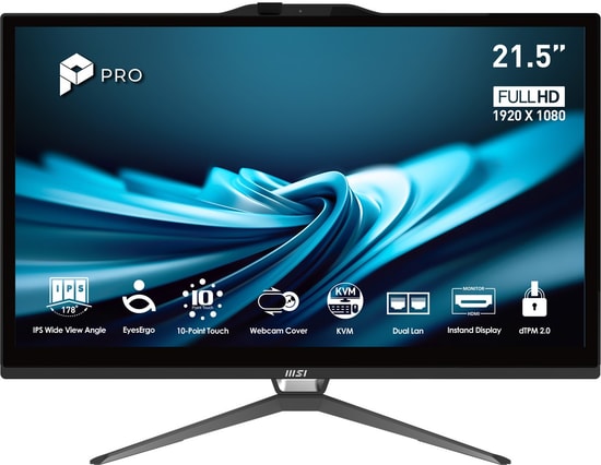 MSI PRO AP222T 14MA-607XEU 21.5" FHD Dokunmatik AIO PC - i5-14400, 16GB DDR5, 512GB SSD, FreeDOS, Siyah Bilgisayar