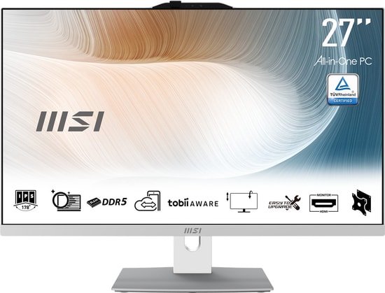 MSI Modern AM272P 27" FHD All-in-One PC (1M-1294XEU) - Intel Core 5 120U, 16GB DDR5, 512GB SSD, FreeDOS, Beyaz