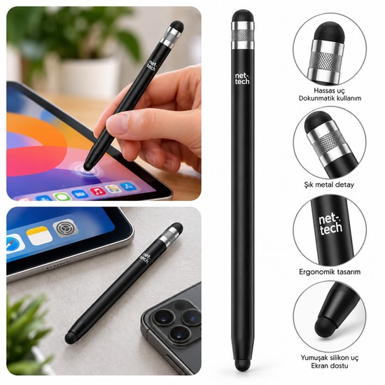 Teknonet NT-PN02 Dokunmatik Kalem (NT-112337) - Siyah, Alüminyum Gövde, Galaxy Note 9 N960 Uyumlu, Bluetooth 4.1