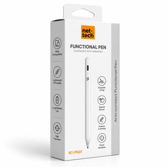 Nettech NT-PN01 Dokunmatik Kalem (NT-96261) - Alüminyum Gövde, Telefon ve PC Uyumlu, Hassas Kontrol, Kablosuz Bağlantı