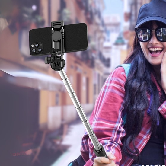 Nettech Q05 Taşınabilir Selfie Çubuk Monopod (NT-109893) - Siyah, Alüminyum Gövde, Bluetooth, Uzaktan Kumandalı