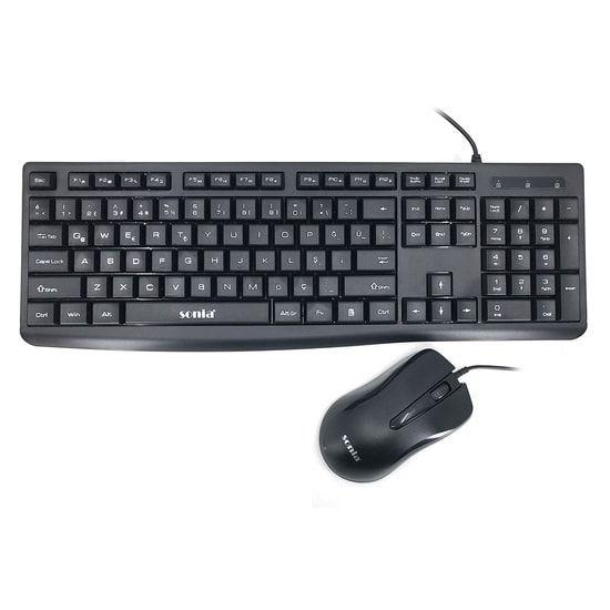 Sonia SN-X8130 Kablolu Office Klavye Mouse Seti (Siyah) - Türkçe Q, Optik Sensör, 3 Butonlu, USB Bağlantı Arayüzü