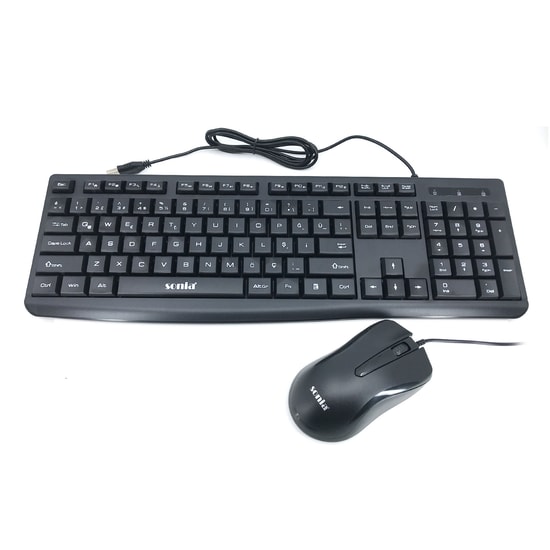 Sonia SN-X8130 Kablolu Office Klavye Mouse Seti (Siyah) - Türkçe Q, Optik Sensör, 3 Butonlu, USB Bağlantı Arayüzü