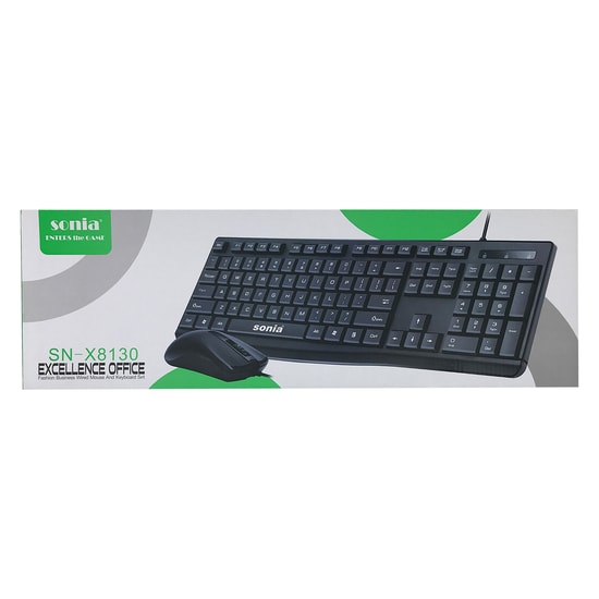 Sonia SN-X8130 Kablolu Office Klavye Mouse Seti (Siyah) - Türkçe Q, Optik Sensör, 3 Butonlu, USB Bağlantı Arayüzü