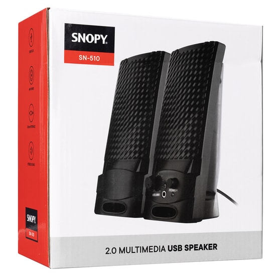 Snopy SN-510 1+1 3W Siyah USB Hoparlör - 2.0 Stereo Ses, Plastik Gövde, Kulaklık Girişi, Kompakt Masaüstü Tasarım 3W RMS