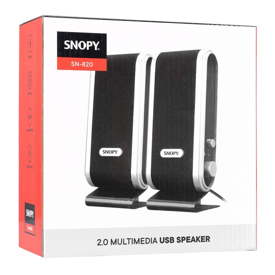 Snopy SN-820 Siyah/Gümüş 4W 2.0 Multimedia Hoparlör - LCD İnce Tasarım, USB Beslemeli, 3.5mm Jack, 1+1 Stereo Ses