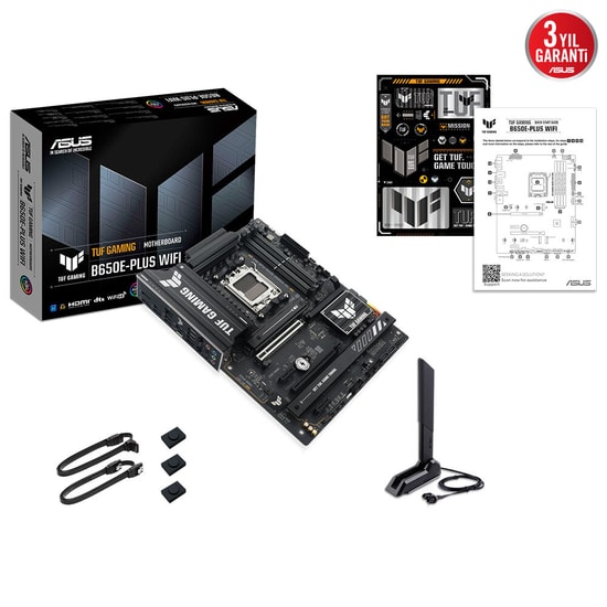 ASUS TUF GAMING B650E-PLUS WIFI AM5 DDR5 ATX Anakart - 8000MHz(OC), 3xM.2, PCIe 5.0, Wi-Fi 6E, BT 5.3, 2.5G LAN