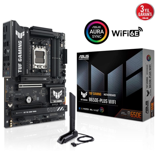 ASUS TUF GAMING B650E-PLUS WIFI AM5 DDR5 ATX Anakart - 8000MHz(OC), 3xM.2, PCIe 5.0, Wi-Fi 6E, BT 5.3, 2.5G LAN