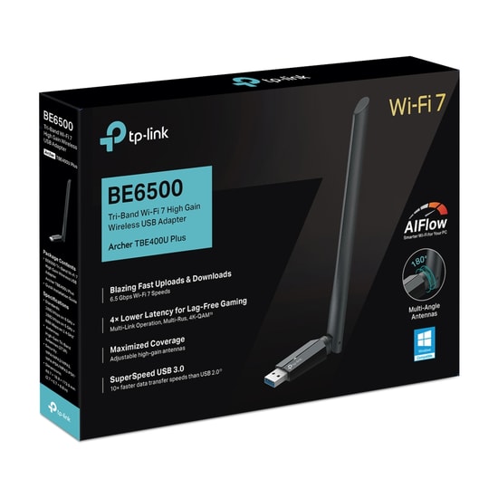 TP-Link Archer TBE400UPlus BE6500 Wi-Fi 7 Kablosuz USB Adaptör - Tri-Band, Yüksek Kazanımlı Anten, USB 3.0