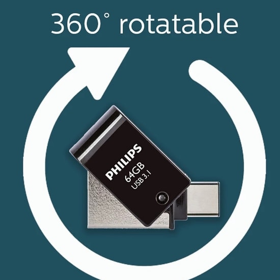 Philips FM64DC152B 64GB USB 3.1 Type-C Flash Bellek - 150MB/s Okuma Hızı, Çift Taraflı Kullanım, Metalik Gri Tasarım