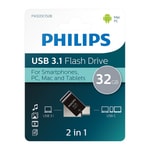 Philips FM32DC152B 32GB USB 3.1 Type-C Flash Bellek - 150MB/s Okuma Hızı, Çift Taraflı Kullanım, Metalik Gri Tasarım