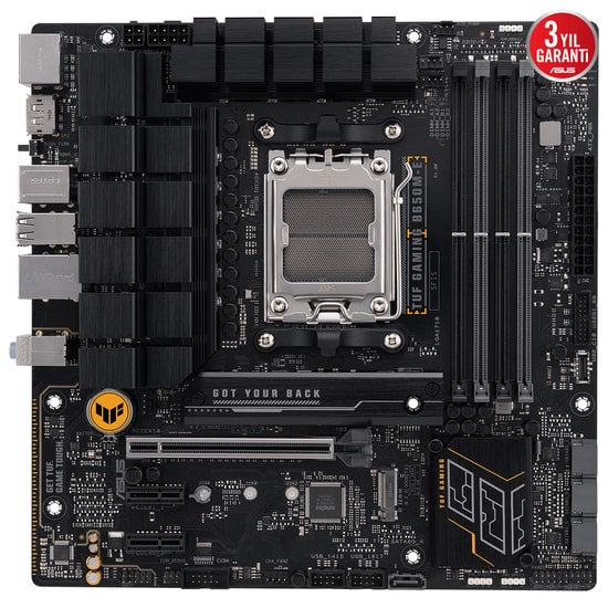 Asus TUF GAMING B650M-E AM5 DDR5 mATX Anakart - B650, 6400MHz, HDMI, 2xDP, Çift M.2, 2.5Gbit LAN, Aura RGB, USB 3.2