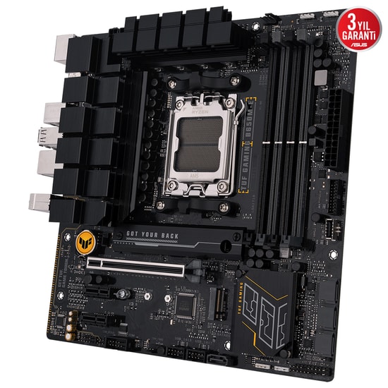 Asus TUF GAMING B650M-E AM5 DDR5 mATX Anakart - B650, 6400MHz, HDMI, 2xDP, Çift M.2, 2.5Gbit LAN, Aura RGB, USB 3.2