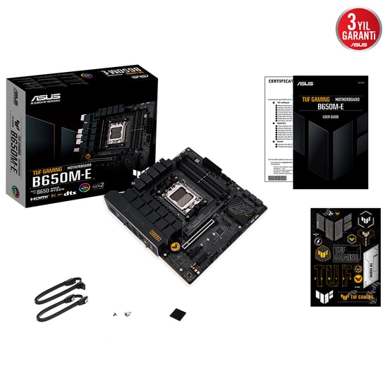 Asus TUF GAMING B650M-E AM5 DDR5 mATX Anakart - B650, 6400MHz, HDMI, 2xDP, Çift M.2, 2.5Gbit LAN, Aura RGB, USB 3.2
